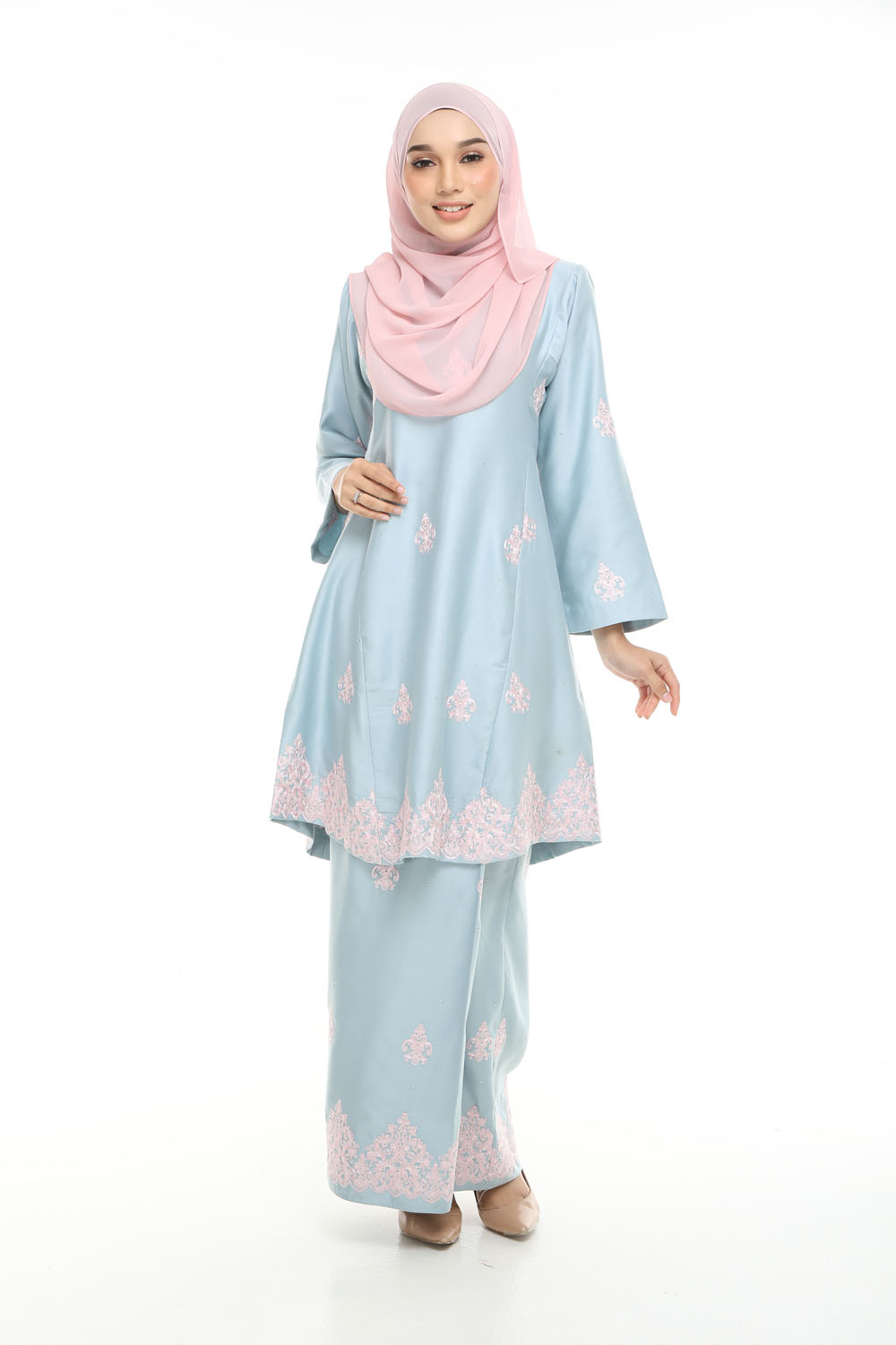  Baju  Kurung  Riau Mawar Vintage Blue Omar Ali 
